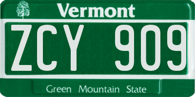 VT license plate ZCY909