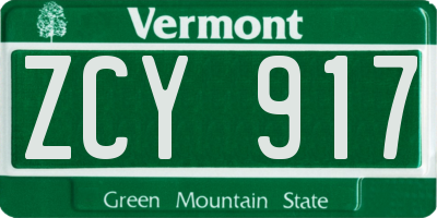 VT license plate ZCY917