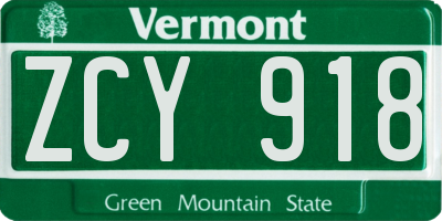 VT license plate ZCY918