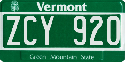VT license plate ZCY920