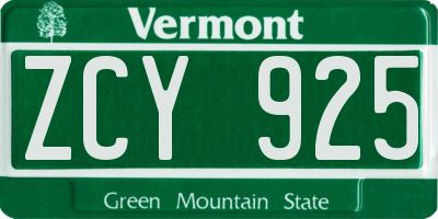 VT license plate ZCY925