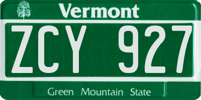 VT license plate ZCY927