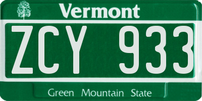 VT license plate ZCY933