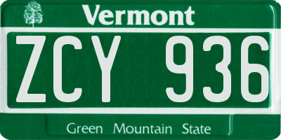 VT license plate ZCY936