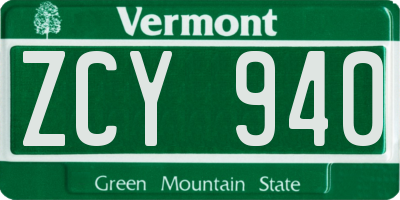 VT license plate ZCY940
