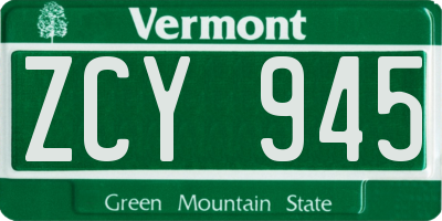 VT license plate ZCY945