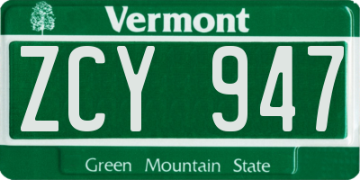 VT license plate ZCY947