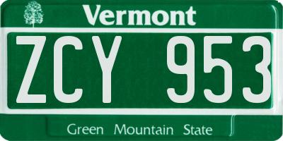 VT license plate ZCY953