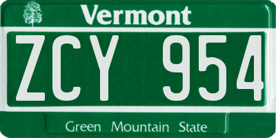 VT license plate ZCY954