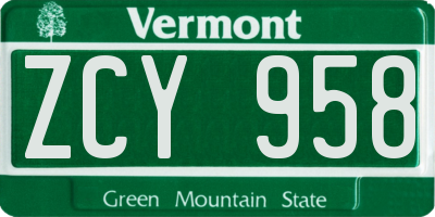 VT license plate ZCY958