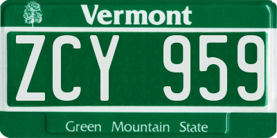 VT license plate ZCY959