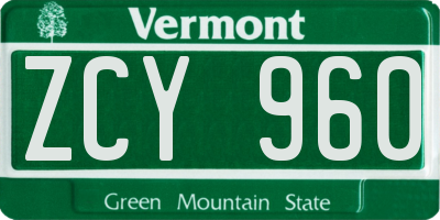 VT license plate ZCY960
