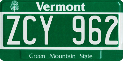 VT license plate ZCY962
