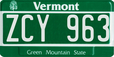 VT license plate ZCY963