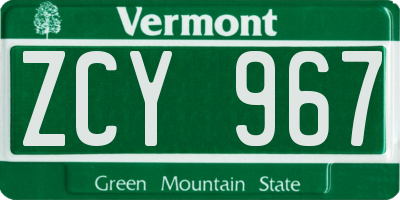 VT license plate ZCY967