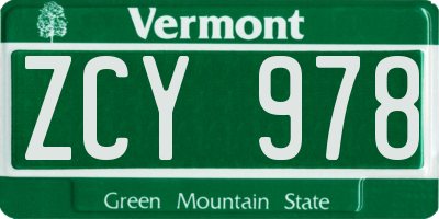 VT license plate ZCY978