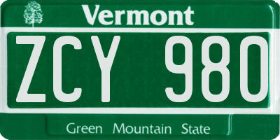 VT license plate ZCY980