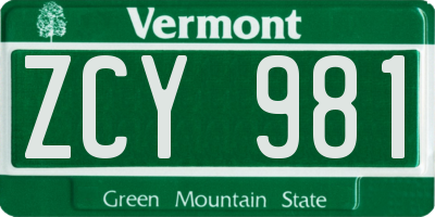 VT license plate ZCY981