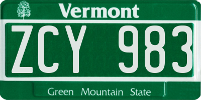 VT license plate ZCY983