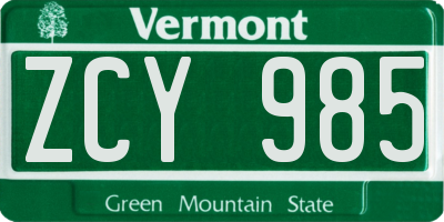 VT license plate ZCY985