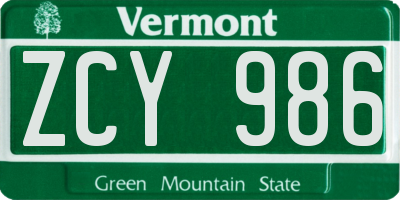 VT license plate ZCY986