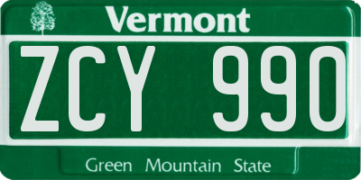 VT license plate ZCY990
