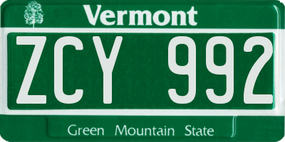 VT license plate ZCY992
