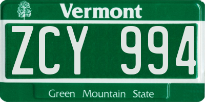 VT license plate ZCY994