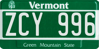 VT license plate ZCY996