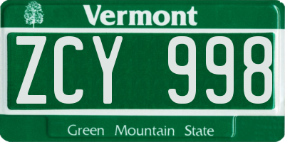 VT license plate ZCY998