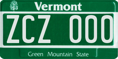 VT license plate ZCZ000