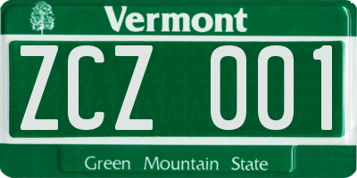 VT license plate ZCZ001