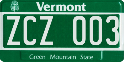 VT license plate ZCZ003