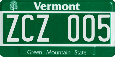VT license plate ZCZ005