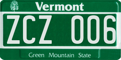 VT license plate ZCZ006