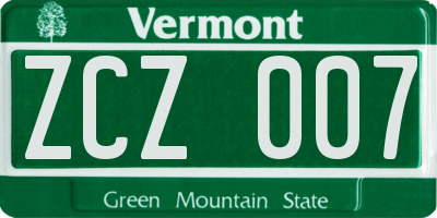 VT license plate ZCZ007