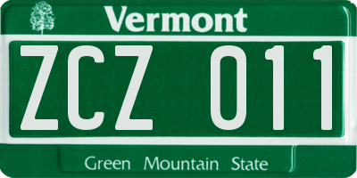 VT license plate ZCZ011