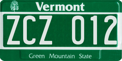 VT license plate ZCZ012