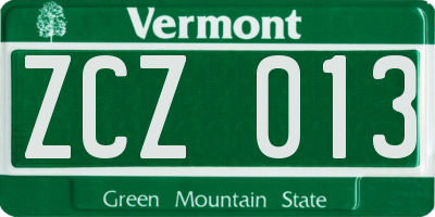 VT license plate ZCZ013