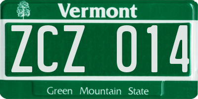VT license plate ZCZ014