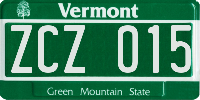 VT license plate ZCZ015
