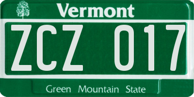 VT license plate ZCZ017