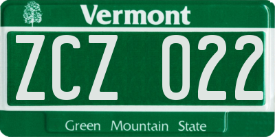 VT license plate ZCZ022