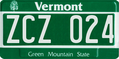 VT license plate ZCZ024