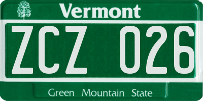 VT license plate ZCZ026