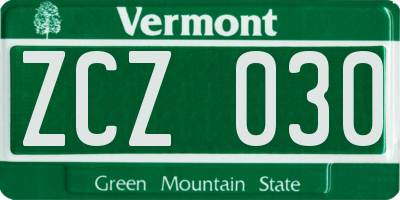 VT license plate ZCZ030