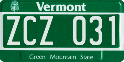 VT license plate ZCZ031