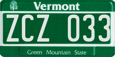 VT license plate ZCZ033