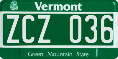 VT license plate ZCZ036