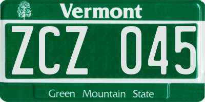 VT license plate ZCZ045